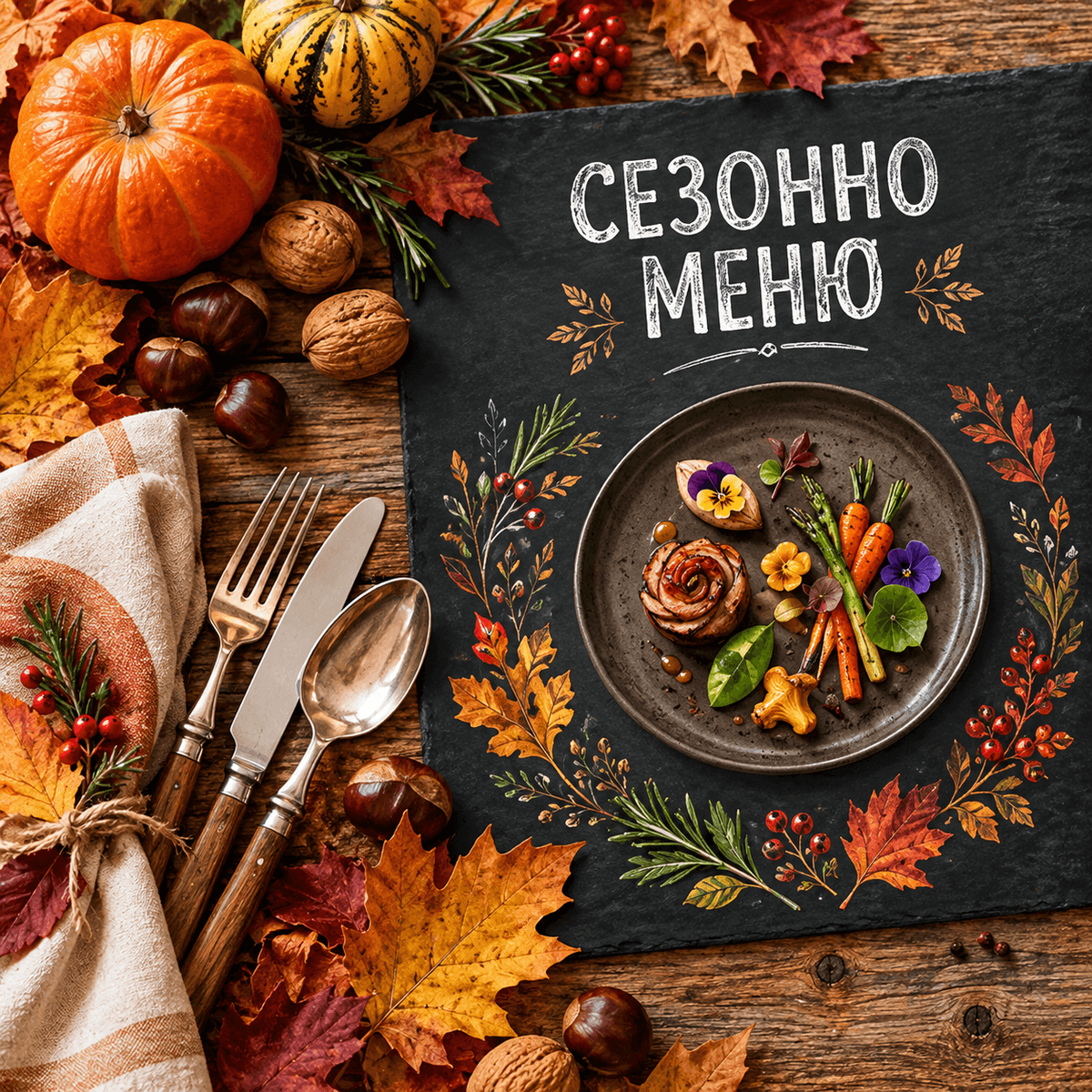 Сочно пилешко роле с горски гъби и кестени