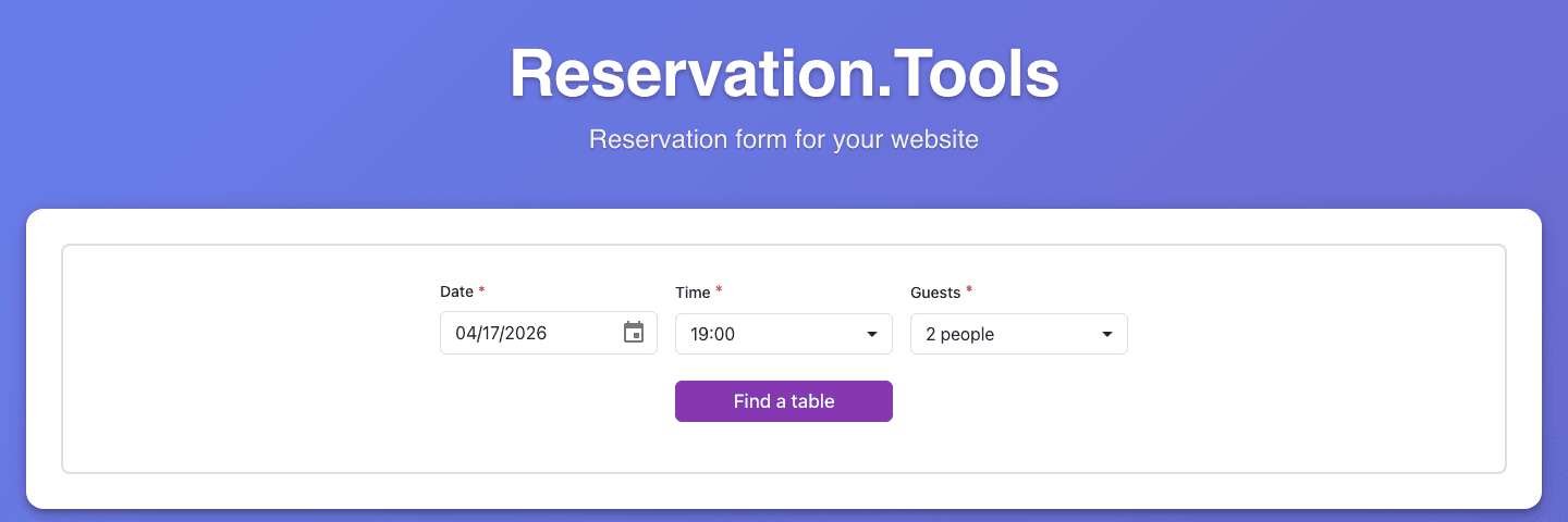 Demo φόρμας κρατήσεων — αρχική προβολή